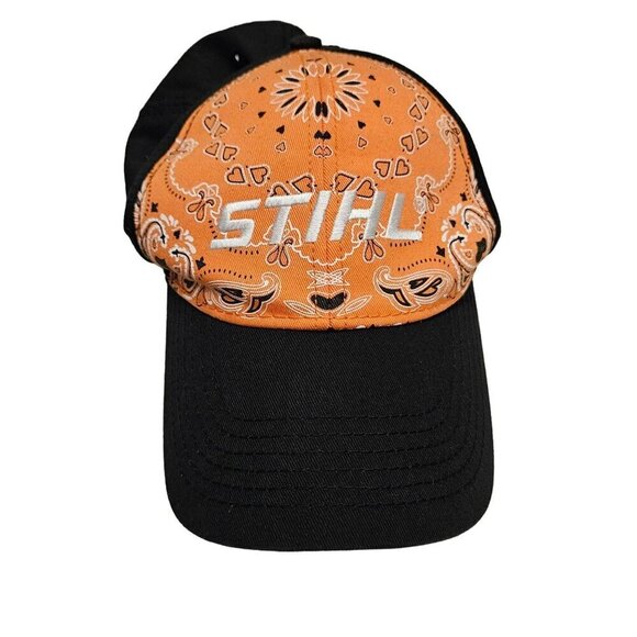 STIHL‎ Black Orange Bandana Style Baseball Hat Cap Adjustable Hook Loop - Picture 1 of 9